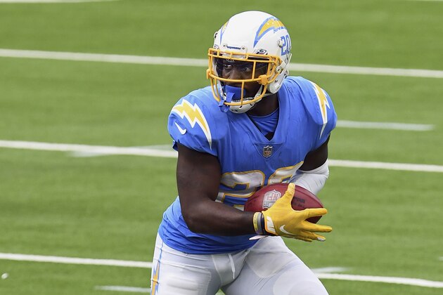 Los Angeles Chargers defensive back Desmond King II (20) returns a punt during an NFL football game against the Jacksonville Jaguars, Sunday, October 25, 2020 in Inglewood, Calif. The Chargers defeated the Jaguars 39-29. (John Cordes/AP Images for Panini)