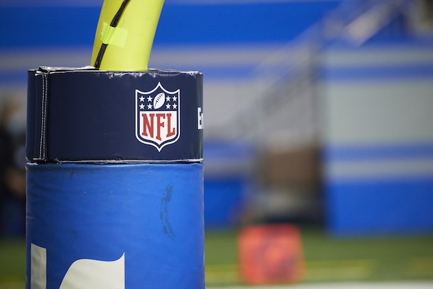 NFL Logo on the goal posts pad during an NFL football game between the Detroit Lions and Indianapolis Colts in Detroit, Sunday, Nov. 1, 2020. (AP Images/Rick Osentoski)
