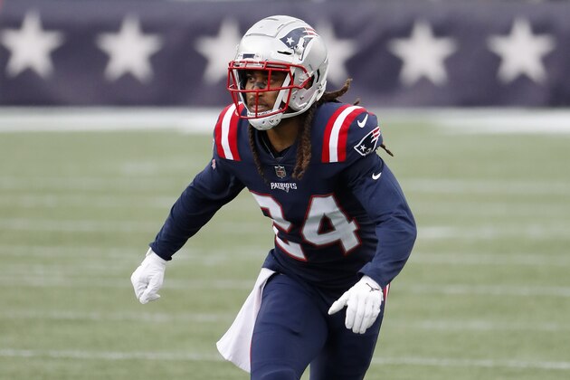 New England Patriots cornerback Stephon Gilmore during an NFL football game against the Las Vegas Raiders at Gillette Stadium, Sunday, Sept. 27, 2020 in Foxborough, Mass. (Winslow Townson/AP Images for Panini)