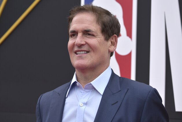 Mark Cuban, governor of the NBA's Dallas Mavericks, arrives at the NBA Awards on Monday, June 24, 2019, at the Barker Hangar in Santa Monica, Calif. (Photo by Richard Shotwell/Invision/AP)