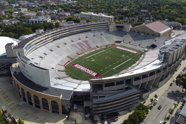 Camp Randall Stadium, home of the Wisconsin Badgers, is seen Thursday, Sept. 17, 2020, in Madison, Wis. Less than five weeks after pushing NCAA college football and other fall sports to spring in the name of player safety during the pandemic, the conference changed course Wednesday, Sept. 16, 2020, and said it plans to begin its season the weekend of Oct. 23-24. (AP Photo/Morry Gash)