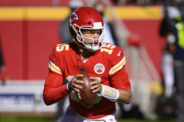 Kansas City Chiefs quarterback Patrick Mahomes (15) during an NFL football game against the New York Jets, Sunday, Nov. 1, 2020, in Kansas City, Mo. (AP Photo/Reed Hoffmann)
