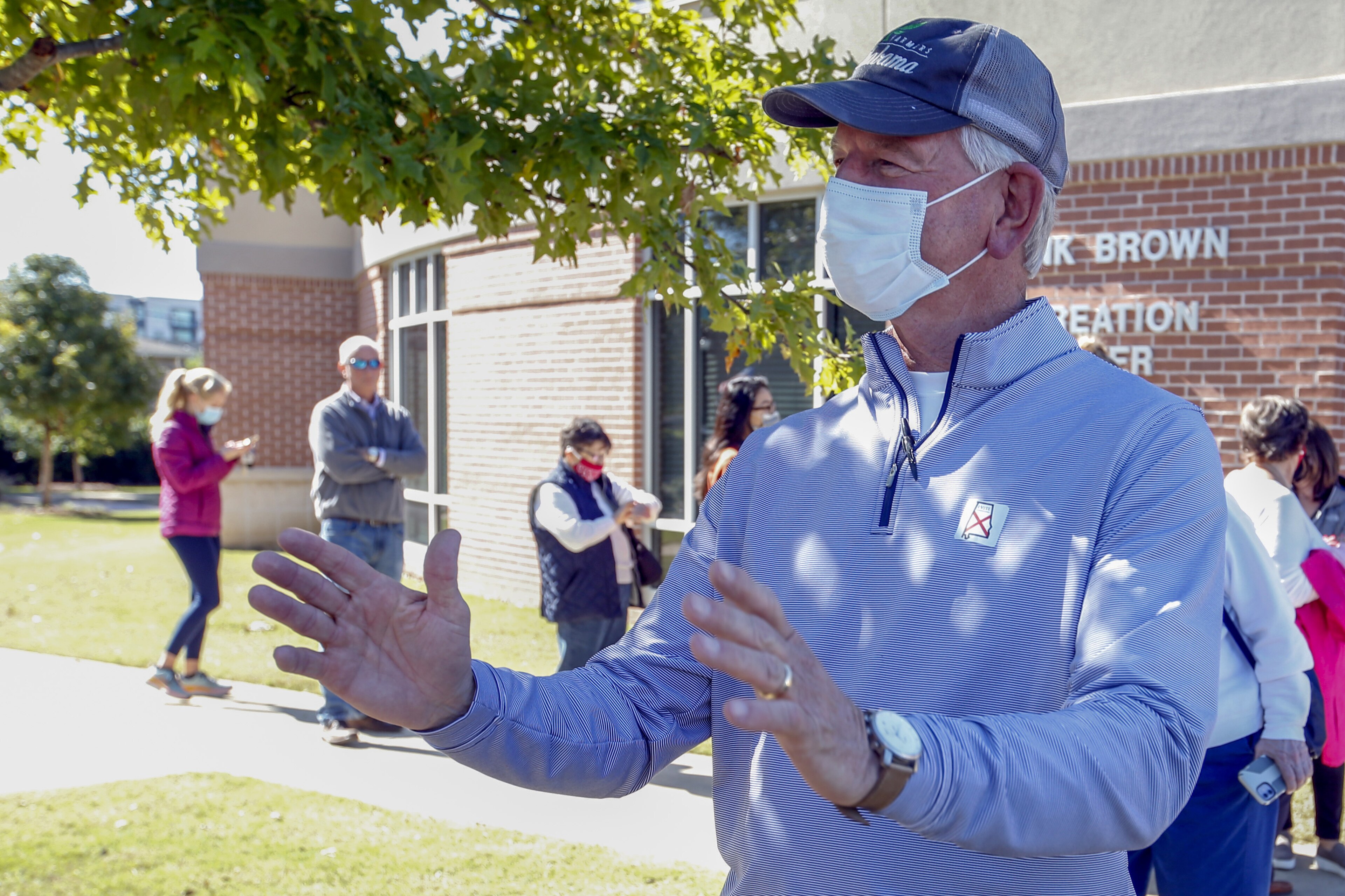 Republican nominee for the Alabama Senate, Tommy Tuberville, talks with media after casting his vote on Tuesday, Nov. 3, 2020, in Auburn, Ala. (AP Photo/Butch Dill) Republican nominee for the Alabama Senate, Tommy Tuberville, talks with media after casting his vote on Tuesday, Nov. 3, 2020, in Auburn, Ala. (AP Photo/Butch Dill)