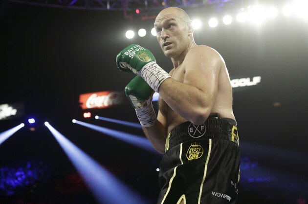 Tyson Fury, of England, fights Deontay Wilder, not pictured, during a WBC heavyweight championship boxing match Saturday, Feb. 22, 2020, in Las Vegas. (AP Photo/Isaac Brekken)