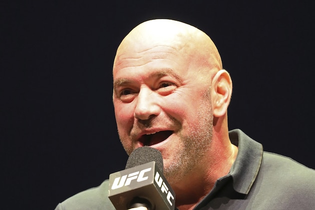 Dana White speaks at a news conference for the UFC 244 mixed martial arts event, Thursday, Sept. 19, 2019, in New York. Jorge Masvidal is scheduled to fight Nate Diaz Saturday, November 2 at Madison Square Garden. (AP Photo/Gregory Payan)