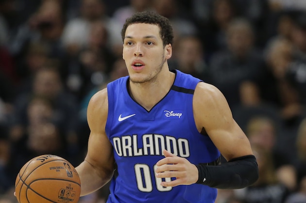 Orlando Magic forward Aaron Gordon (00) during the second half of an NBA basketball game against the San Antonio Spurs in San Antonio, Saturday, Feb. 29, 2020. (AP Photo/Eric Gay)