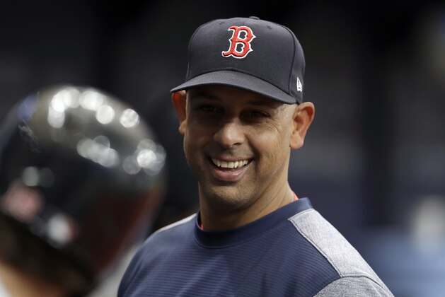 Boston Red Sox manager Alex Cora during the first inning of a baseball game against the Tampa Bay Rays Saturday, April 20, 2019, in St. Petersburg, Fla. (AP Photo/Chris O'Meara)