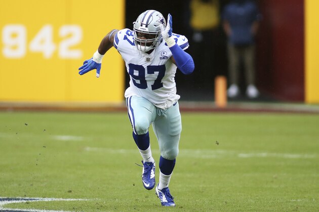 Dallas Cowboys defensive end Everson Griffen (97) in action during an NFL football game against the Washington Football Team, Sunday, Oct. 25, 2020 in Landover, Md. (AP Photo/Daniel Kucin Jr.)