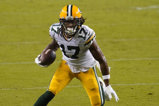Green Bay Packers wide receiver Davante Adams (17) runs against the San Francisco 49ers during the second half of an NFL football game in Santa Clara, Calif., Thursday, Nov. 5, 2020. (AP Photo/Tony Avelar)