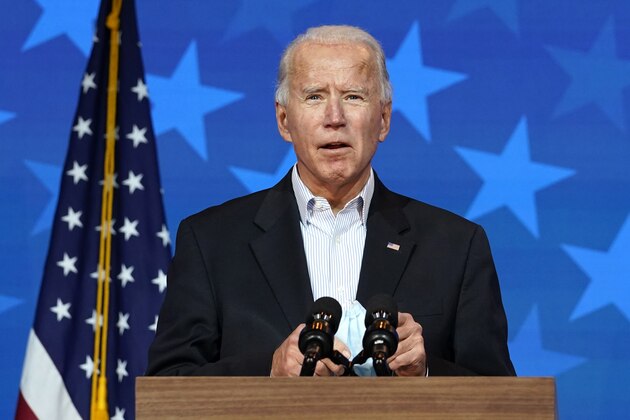 Democratic presidential candidate former Vice President Joe Biden speaks Thursday, Nov. 5, 2020, in Wilmington, Del. (AP Photo/Carolyn Kaster)