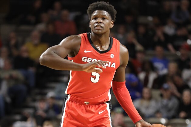 Georgia guard Anthony Edwards plays against Vanderbilt in the first half of an NCAA college basketball game Saturday, Feb. 22, 2020, in Nashville, Tenn. (AP Photo/Mark Humphrey)