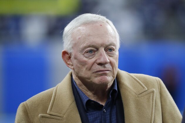 Dallas Cowboys team owner Jerry Jones is seen during pregame of an NFL football game against the Detroit Lions, Sunday, Nov. 17, 2019, in Detroit. (AP Photo/Paul Sancya)
