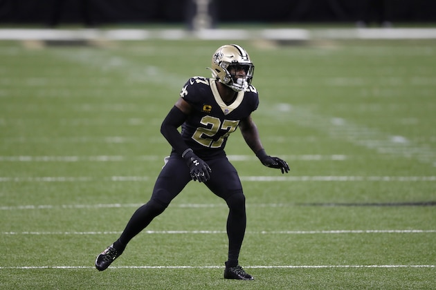 New Orleans Saints strong safety Malcolm Jenkins (27) during an NFL football game against the Carolina Panthers, Sunday, Oct. 25, 2020, in New Orleans. (AP Photo/Tyler Kaufman)