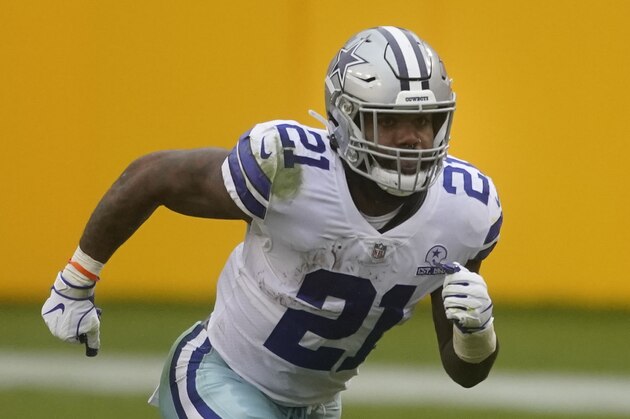 Dallas Cowboys running back Ezekiel Elliott (21) on the field in the first half of an NFL football game against Washington Football Team, Sunday, Oct. 25, 2020, in Landover, Md. (AP Photo/Al Drago)