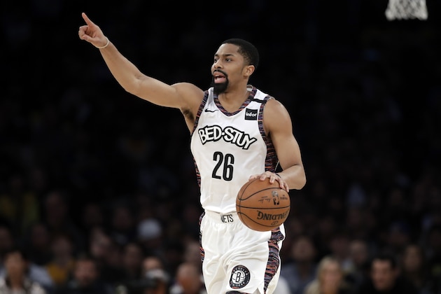 Brooklyn Nets' Spencer Dinwiddie (26) dribbles against the Los Angeles Lakers during the second half of an NBA basketball game Tuesday, March 10, 2020, in Los Angeles. (AP Photo/Marcio Jose Sanchez) Brooklyn Nets' Spencer Dinwiddie (26) dribbles against the Los Angeles Lakers during the second half of an NBA basketball game Tuesday, March 10, 2020, in Los Angeles. (AP Photo/Marcio Jose Sanchez)