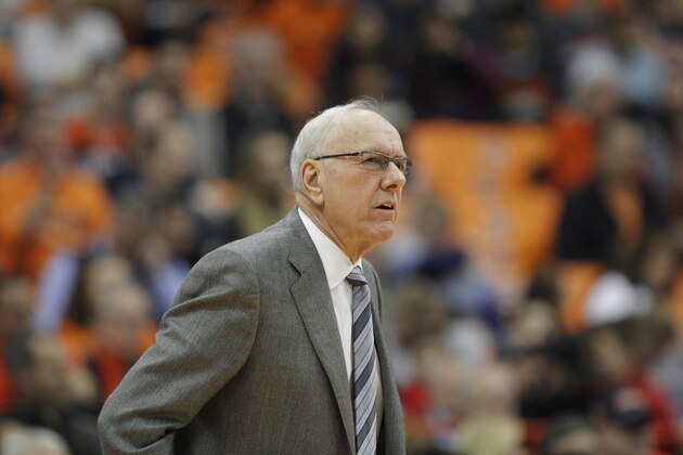 Syracuse head coach Jim Boeheim during the first half of an NCAA college basketball game against Louisville in Syracuse, N.Y., Wednesday, Feb. 20, 2019. (AP Photo/Nick Lisi)