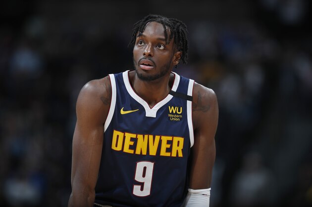 Denver Nuggets forward Jerami Grant (9) in the second half of an NBA basketball game Thursday, Jan. 30, 2020, in Denver. The Nuggets 106-100. (AP Photo/David Zalubowski)