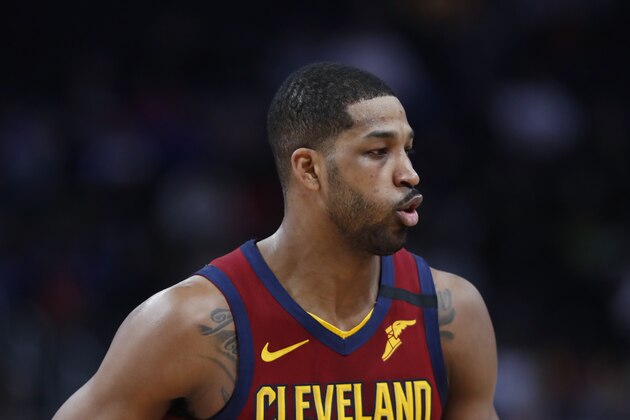 Cleveland Cavaliers center Tristan Thompson is seen during the first half of an NBA basketball game, Monday, Jan. 27, 2020, in Detroit. (AP Photo/Carlos Osorio)