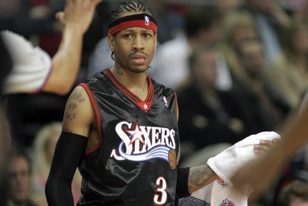 ** ADVANCE FOR WEEKEND EDITIONS NOV.  5-6 ** Philadelphia 76ers' Allen Iverson (3) looks on during the second half of their game against the Detroit Pistons Wednesday, Nov. 2, 2005, in Auburn Hills, Mich. Iverson has matured after 10 years in Philadelphia, though so much about him has stayed the same. Now, he's an elder statesman on a Sixers team that he helped make into a title contender _ and helped him grow into a man.(AP Photo/Duane Burleson)