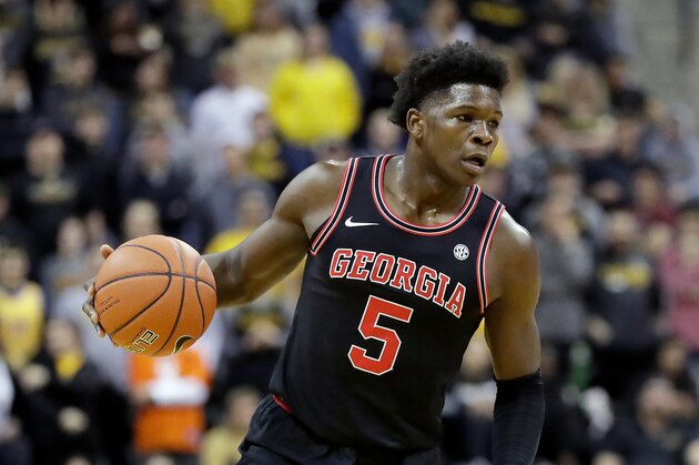 Georgia's Anthony Edwards brings the ball down the court during the first half of an NCAA college basketball game against Missouri Tuesday, Jan. 28, 2020, in Columbia, Mo. (AP Photo/Jeff Roberson)