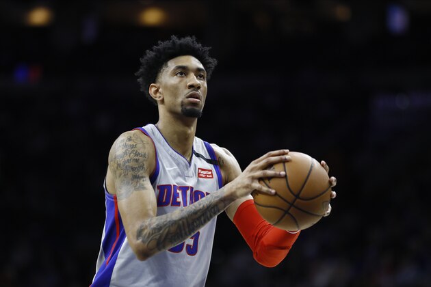 Detroit Pistons' Christian Wood plays during an NBA basketball game against the Philadelphia 76ers, Wednesday, March 11, 2020, in Philadelphia. (AP Photo/Matt Slocum)