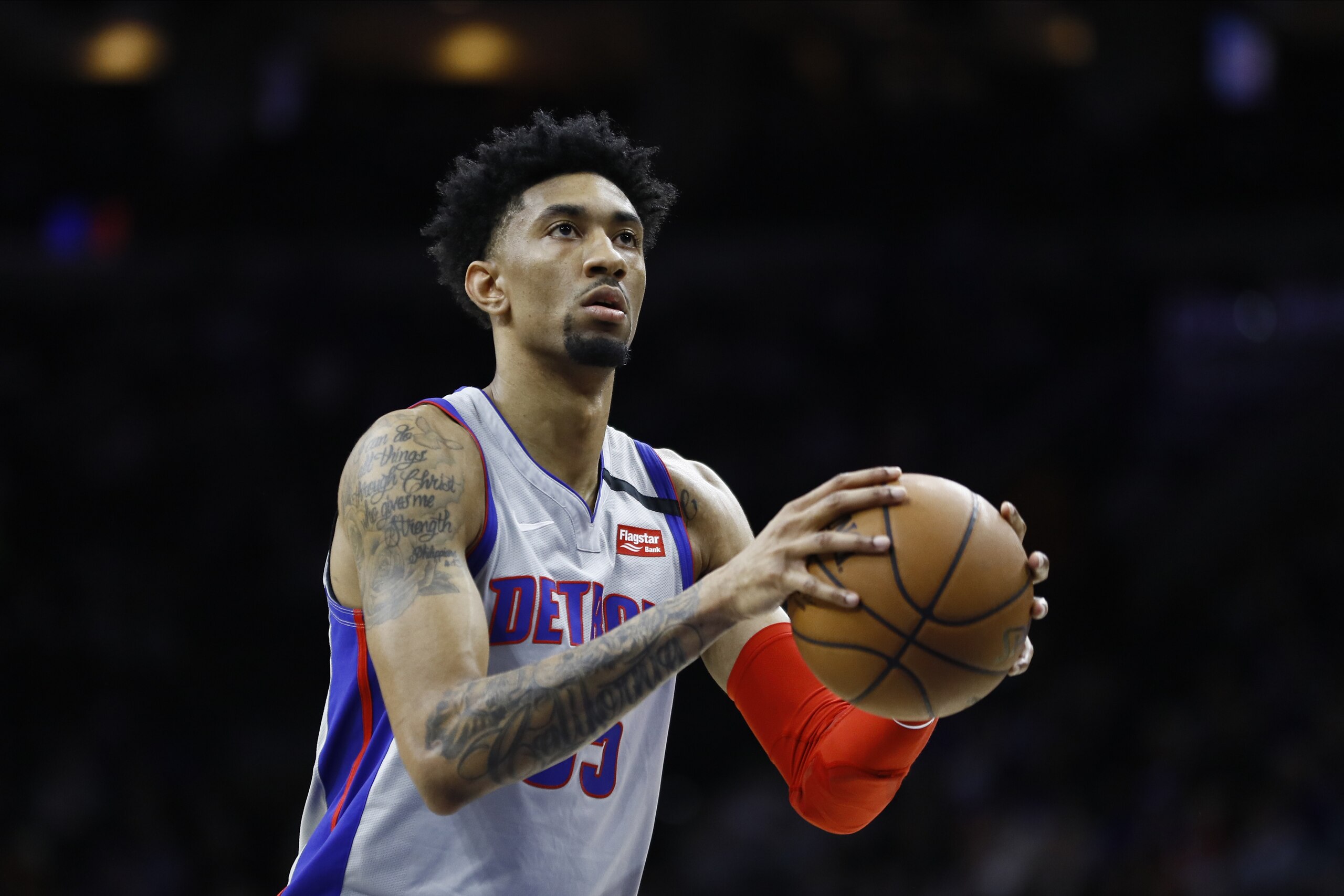 Detroit Pistons' Christian Wood plays during an NBA basketball game against the Philadelphia 76ers, Wednesday, March 11, 2020, in Philadelphia. (AP Photo/Matt Slocum)