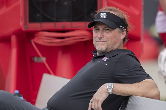 Houston head coach Dana Holgorsen sits on the bench during the second half of an NCAA college football game against Central Florida in Orlando, Fla., Saturday, Nov. 2, 2019. Central Florida won 44-29. (Photo/Willie J. Allen Jr.)