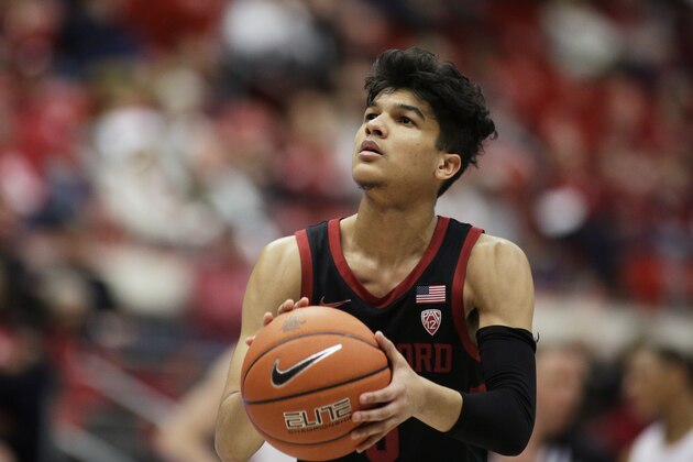 Stanford guard Tyrell Terry prepares to shoot a free throw during the second half of an NCAA college basketball game against Washington State in Pullman, Wash., Sunday, Feb. 23, 2020. (AP Photo/Young Kwak)