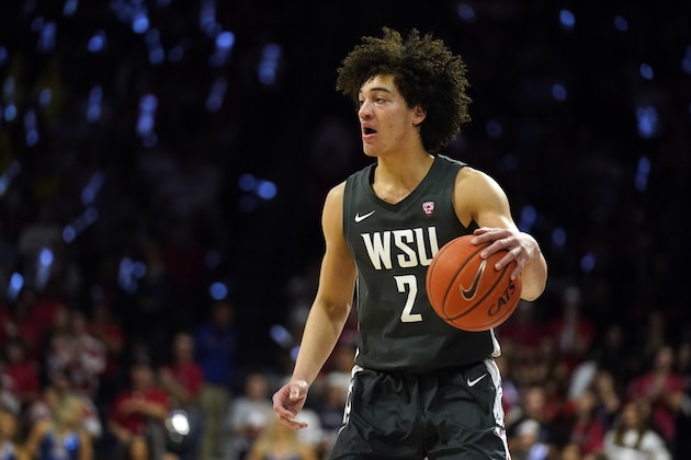Washington State forward CJ Elleby (2) during the second half of an NCAA college basketball game against Arizona Thursday, March 5, 2020, in Tucson, Ariz. Arizona won 83-62. (AP Photo/Rick Scuteri)