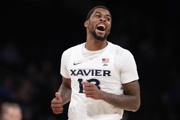 Xavier forward Naji Marshall reacts after tying the score during the second half of the team's NCAA college basketball game against DePaul in the first round of the Big East men's tournament Wednesday, March 11, 2020, in New York. DePaul won Xavier 71â€“67. (AP Photo/Kathy Willens)