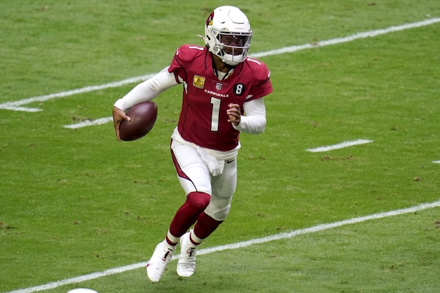 Arizona Cardinals quarterback Kyler Murray (1) scrambles against the Miami Dolphins during the first half of an NFL football game, Sunday, Nov. 8, 2020, in Glendale, Ariz. (AP Photo/Ross D. Franklin)