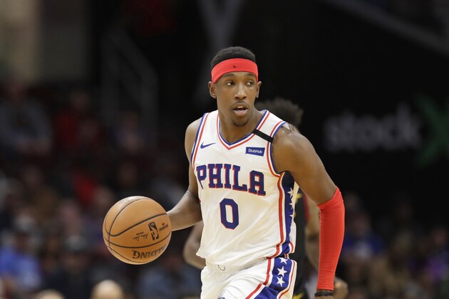 Philadelphia 76ers' Josh Richardson drives against the Cleveland Cavaliers in the second half of an NBA basketball game, Wednesday, Feb. 26, 2020, in Cleveland. (AP Photo/Tony Dejak)