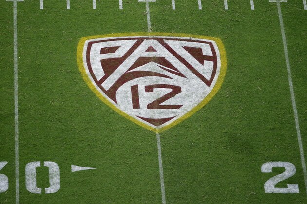 PAC-12 logo at Sun Devil Stadium during second half of an NCAA college football game between Arizona State and Kent State, Thursday, Aug. 29, 2019, in Tempe, Ariz. (AP Photo/Ralph Freso)