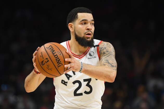Toronto Raptors guard Fred VanVleet surveys the court during an NBA basketball game against the Atlanta Hawks, Monday, Jan. 20, 2020, in Atlanta. (AP Photo/John Amis)