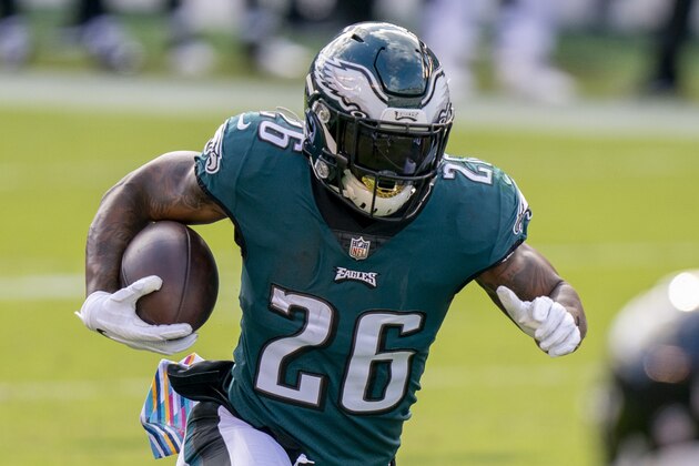 Philadelphia Eagles running back Miles Sanders (26) in action during the NFL football game against the Baltimore Ravens, Sunday, Oct. 18, 2020, in Philadelphia. (AP Photo/Chris Szagola)