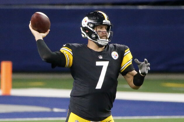 Pittsburgh Steelers quarterback Ben Roethlisberger (7) looks to throw against the Dallas Cowboys during an NFL Football game in Arlington, Texas, Sunday, Sept. 20, 2020. (AP Photo/Michael Ainsworth)