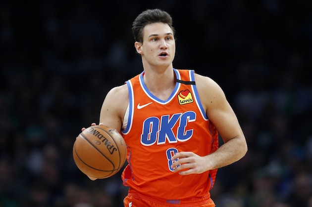 Oklahoma City Thunder's Danilo Gallinari plays against the Boston Celtics during an NBA basketball game, Sunday, March, 8, 2020, in Boston. (AP Photo/Michael Dwyer)
