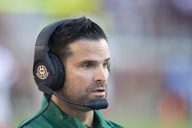Miami head coach Manny Diaz looks on in the second half of an NCAA college football game against Florida State in Tallahassee, Fla., Saturday, Nov. 2, 2019. (AP Photo/Mark Wallheiser)