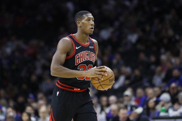 Chicago Bulls' Kris Dunn plays during an NBA basketball game against the Philadelphia 76ers, Friday, Jan. 17, 2020, in Philadelphia. (AP Photo/Matt Slocum)