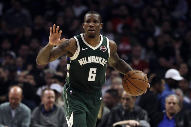 Milwaukee Bucks' Eric Bledsoe (6) dribbles against the Los Angeles Clippers during the second half of an NBA basketball game Wednesday, Nov. 6, 2019, in Los Angeles. (AP Photo/Marcio Jose Sanchez)