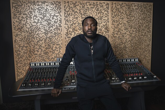 This Dec. 4, 2019 photo shows Meek Mill posing for a portrait at Jungle City Studios in New York. Mill, born Robert Rihmeek Williams, is competing for a Grammy Award for best rap album with the platinum-seller “Championships,” his passionate project detailing his life. (Photo by Christopher Smith/Invision/AP)