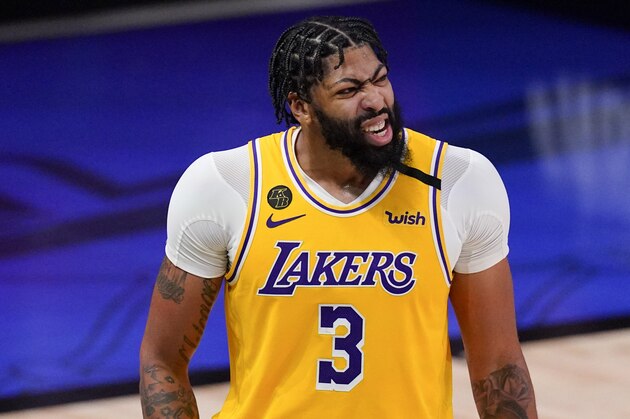 Los Angeles Lakers forward Anthony Davis plays against the Miami Heat during the second half in Game 4 of basketball's NBA Finals Tuesday, Oct. 6, 2020, in Lake Buena Vista, Fla. (AP Photo/Mark J. Terrill)