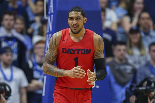 Dayton's Obi Toppin (1) during the first half of an NCAA college basketball game against Rhode Island Wednesday, March 4, 2020, in Kingston, R.I. (AP Photo/Stew Milne)