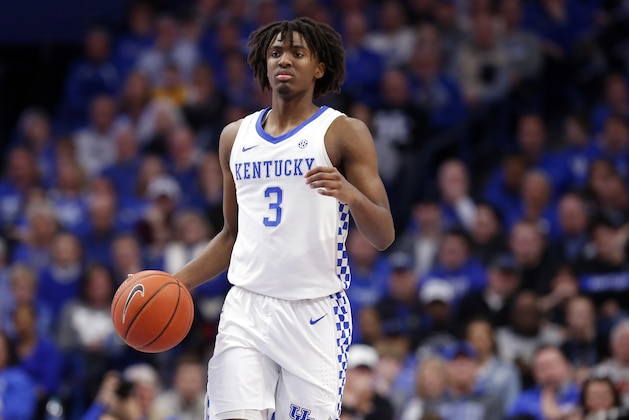 Kentucky's Tyrese Maxey (3) plays during the second half of an NCAA college basketball game against Vanderbilt in Lexington, Ky., Wednesday, Jan 29, 2020. Kentucky won 71-62. (AP Photo/James Crisp)