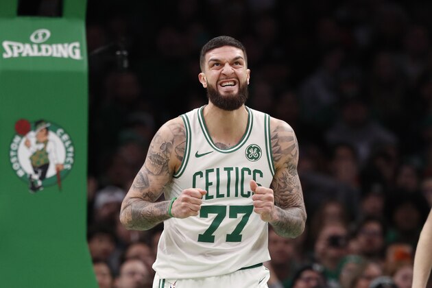 Boston Celtics' Vincent Poirier during the fourth quarter of an NBA basketball game against the Washington Wizards Wednesday, Nov. 13, 2019, in Boston. (AP Photo/Winslow Townson)