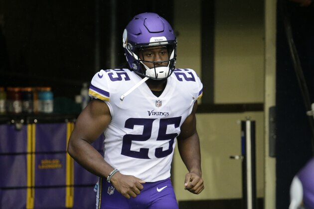 Minnesota Vikings' Alexander Mattison runs onto the field before an NFL football game against the Seattle Seahawks, Sunday, Oct. 11, 2020, in Seattle. The Vikings have been fully confident in Alexander Mattison's ability to complement Dalvin Cook in the backfield, and the second-year running back could get his career start this week if Cook is unable to play with a groin injury. (AP Photo/John Froschauer, File)