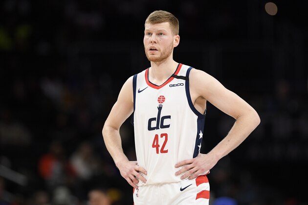 Washington Wizards forward Davis Bertans (42) stands on the court during the second half of an NBA basketball game against the Golden State Warriors, Monday, Feb. 3, 2020, in Washington. The Warriors won 125-117. (AP Photo/Nick Wass)
