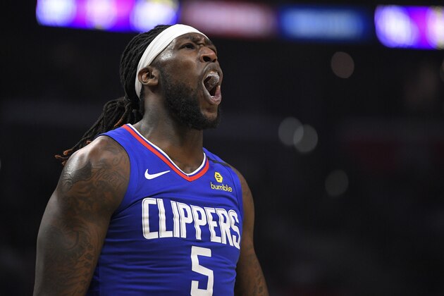 Los Angeles Clippers forward Montrezl Harrell yells after getting called for a foul during the second half of an NBA basketball game against the Philadelphia 76ers Sunday, March 1, 2020, in Los Angeles. The Clippers won 136-130. (AP Photo/Mark J. Terrill)