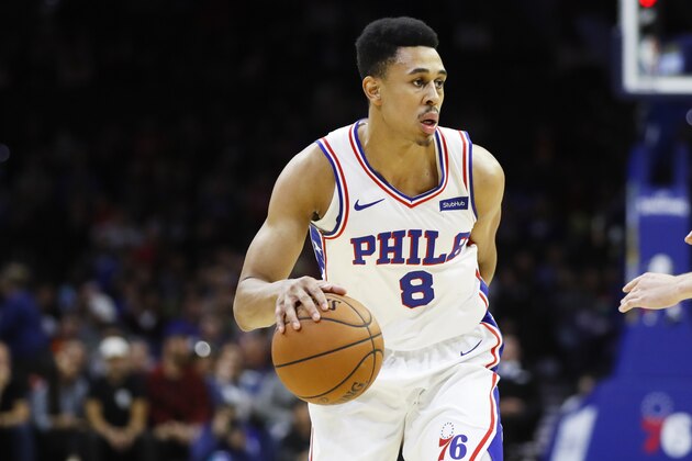 Philadelphia 76ers' Zhaire Smith in action during a preseason NBA basketball game against the Washington Wizards Friday, Oct. 18, 2019, in Philadelphia. (AP Photo/Matt Rourke)