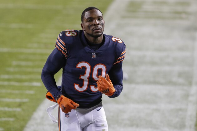 Chicago Bears free safety Eddie Jackson (39) walks off the field after an NFL football game against the New Orleans Saints, Sunday, Nov. 1, 2020, in Chicago. (AP Photo/Kamil Krzaczynski)